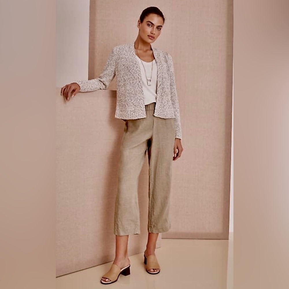 Pure Jill Linen Cropped Pants J.Jill Tan Pull On Wide Leg Size M